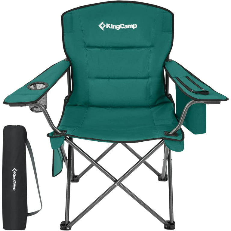 KingCamp Oversized Camping Folding Chair with Cooler Cup Holder Side Pocket  for Adult Green