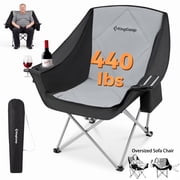 KingCamp Oversized Fully Padded Camping Chair for Adults, Support 330lbs Outdoor Folding Camping Sofa Chair with Pocket, Heavy Duty Folding Round Camping Chair, Black Light Grey