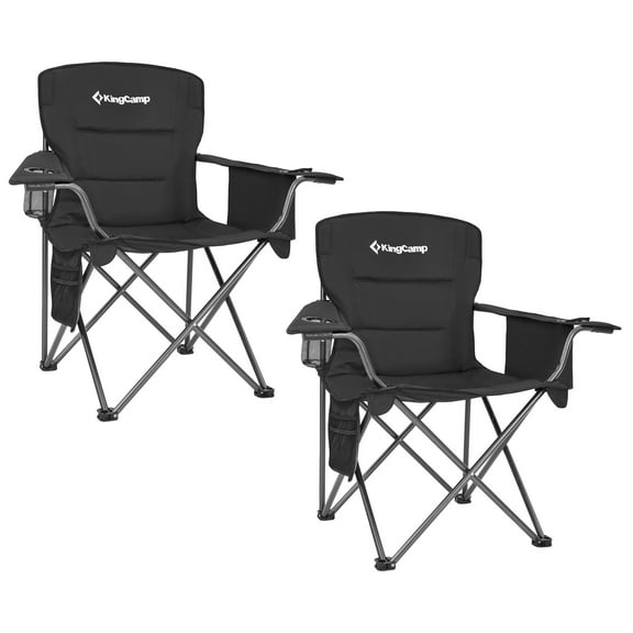 KingCamp Padded Chair with Cupholder, Cooler, and Pocket, Black (2 Pack)