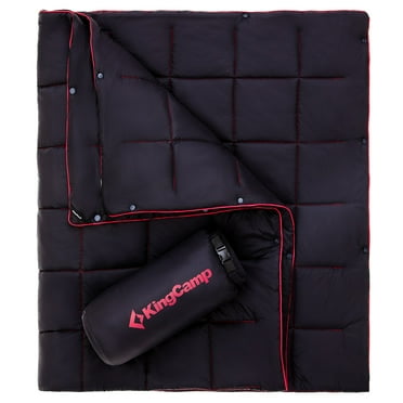 KingCamp Packable Camping Blanket Lightweight Outdoor Puffy Blanket 69" x 53", Black