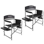 KingCamp Folding Outdoor Chair with Table and Pockets, Black/Grey 2 Pack