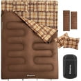 thumbnail image 1 of KingCamp Queen Size 2-Person Double Cotton Flannel Sleeping Bag - 8°F-44°F Cold Weather Rating, Lightweight & Compact for Backpacking, Includes Pillows for Couples & Family Camping, 8.8LBS (Coffee), 1 of 9