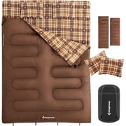 KingCamp Queen Size 2-Person Double Cotton Flannel Sleeping Bag - 8 F-44 F Cold Weather Rating, Lightweight & Compact for Backpacking, Includes Pillows for Couples & Family Camping, 8.8LBS Coffee