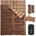 thumbnail image 1 of KingCamp Queen Size 2-Person Double Cotton Flannel Sleeping Bag - 8°F-44°F Cold Weather Rating, Lightweight & Compact for Backpacking, Includes Pillows for Couples & Family Camping, 8.8LBS (Coffee), 1 of 9