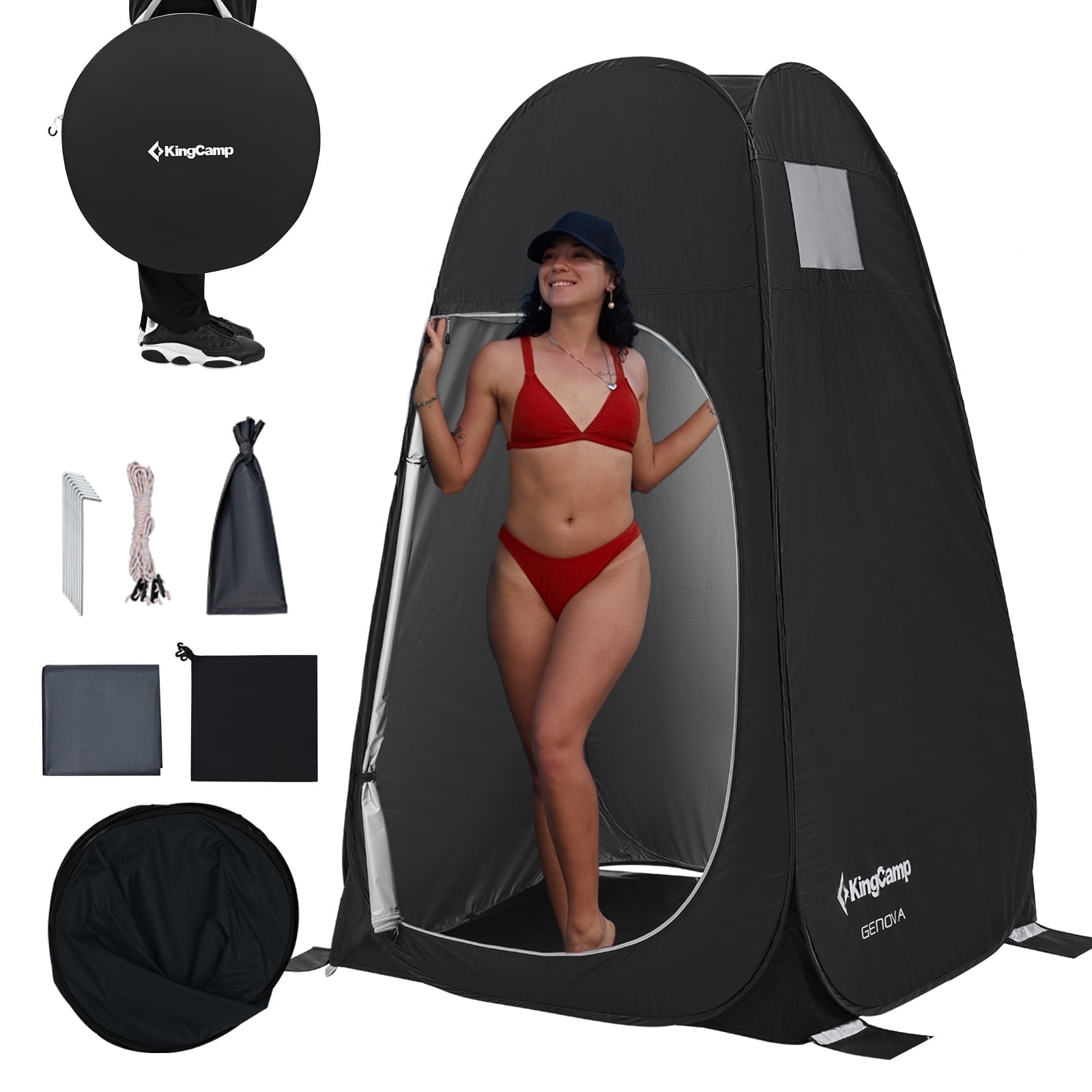 KingCamp Waterproof Camping Shower Tent, Portable Pop Up Privacy Dressing Room with Floor and Carry Bag, Black