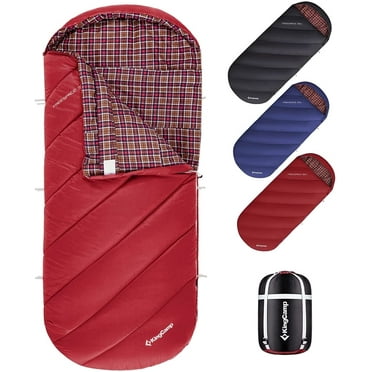 KingCamp XL Adult Sleeping Bag - Big & Tall Design with Flannel Lining, 17.6℉-54℉ 3-Season Comfort for Camping & Backpacking, Lightweight, Weatherproof (Red)