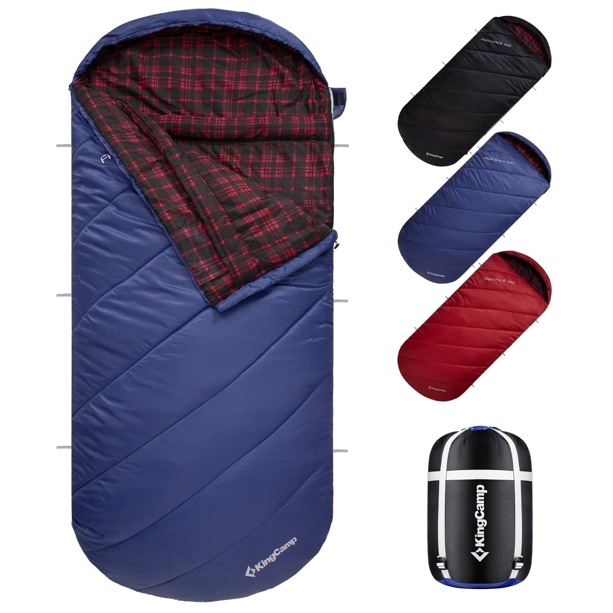 KingCamp XL Cotton Flannel Sleeping Bags, Oversized Weatherproof 3-Season Sleep bag with hood for Camping & Hiking & Backpacking, 17.6℉-54℉ (Navy)