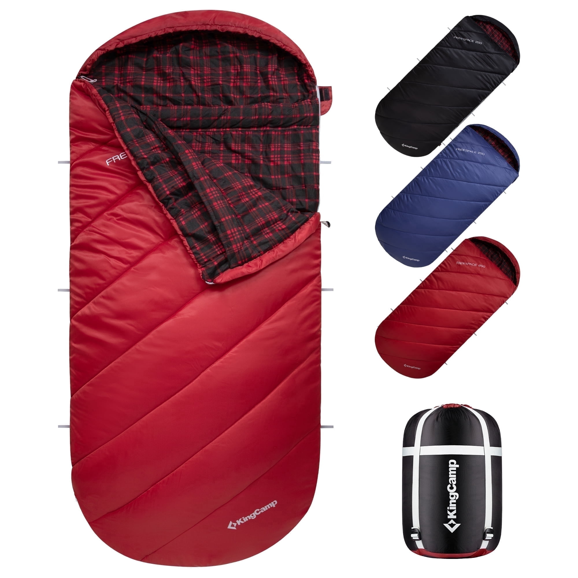 KingCamp XL Cotton Flannel Sleeping Bags, Oversized Weatherproof 3-Season Sleep bag with hood for Camping & Hiking & Backpacking, 17.6℉-54℉ (Red)