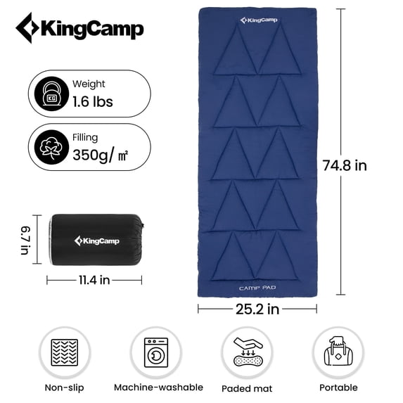 KingCamp Portable Sleeping Pad - Lightweight Non-Slip Soft Cotton Camp Cot Mattress Pad for Camping, Backpacking, Hiking 74.8L x 25.2W, 1.61LBS, NAVY