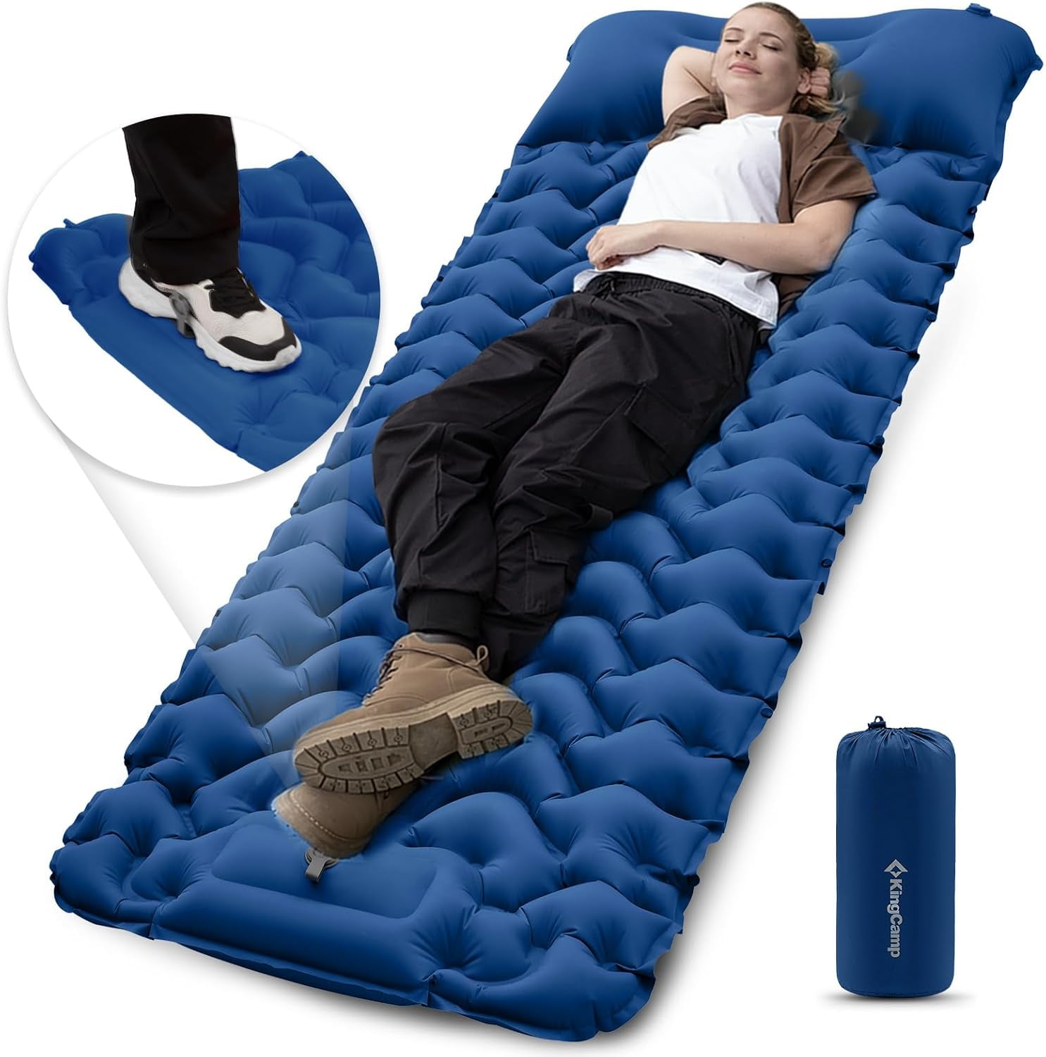 KingCamp Travel Air Mat Compact Inflatable Camping Sleeping Pad with Built in Foot Pump and Pillow Grey Walmart