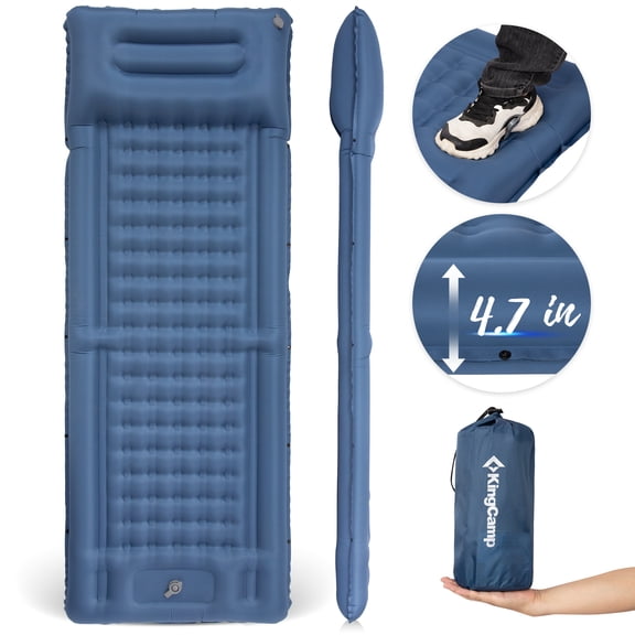 KingCamp Sleeping Pads - Lightweight Inflatable Sleeping Mat with Built-in Foot Pump, Waterproof Camping Air Mattress with Pillow for Backpacking, Hiking, Traveling , Navy