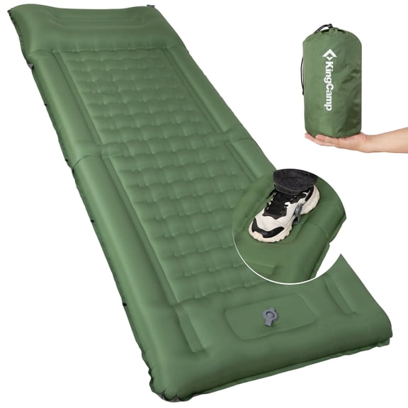 KingCamp Camping Sleeping Pads with Foot Pump, Inflatable Outdoor Sleep Mat with Pillow, Thick Connectable Air Pad for Hiking, Olive