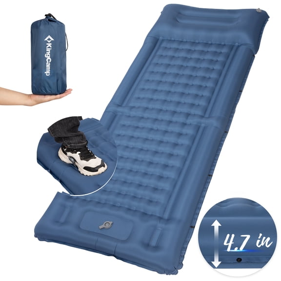 KingCamp Camping Sleeping Pads - Lightweight Inflatable Air Pad with Built-in Foot Pump, Waterproof Camping Air Mattress with Pillow for Hiking, Backpacking , Navy