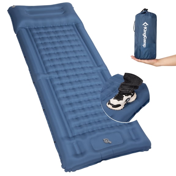 KingCamp Camping Sleeping Pads - Lightweight Inflatable Air Pad with Built-in Foot Pump, Waterproof Camping Air Mattress with Pillow for Hiking, Backpacking , Navy