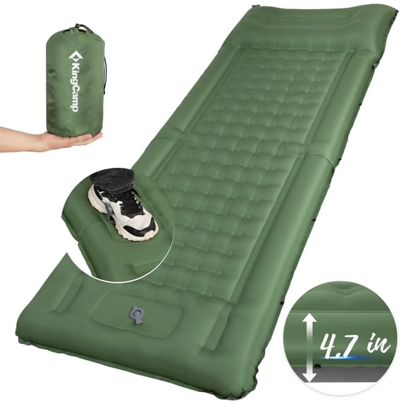 KingCamp Camping Sleeping Pads with Foot Pump, Inflatable Outdoor Sleep Mat with Pillow, Thick Connectable Air Pad for Hiking, Olive