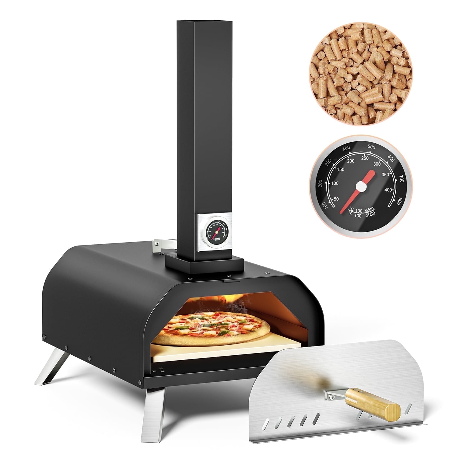 KingChii Wood Fired Pizza Oven Tabletop Wood Pellet Pizza Stove with 11 Pizza Stone Ideal for Outdoor Backyard Camping Picnics
