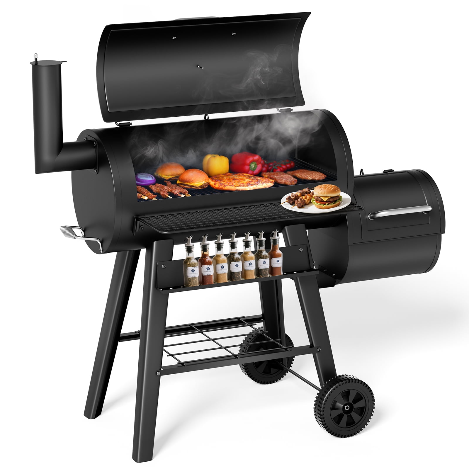 KingChii 547 SQ.IN. Charcoal Grills with Charcoal Wood Offset Smokers for Outdoor Patio BBQ Grilling, Black