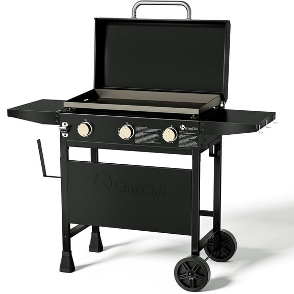 KingChii 3-Burner 27" Propane Griddle with Hard Cover for Camping, Tailgating, BBQ, Parties, Backyard & Patio