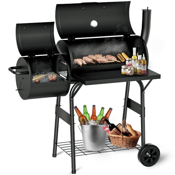 Charcoal Smoker Grills, KingChii Offset Smoker Family-Size 4-6  with Temperature Control Person BBQ for Outdoor, Garden, Patio and Backyard