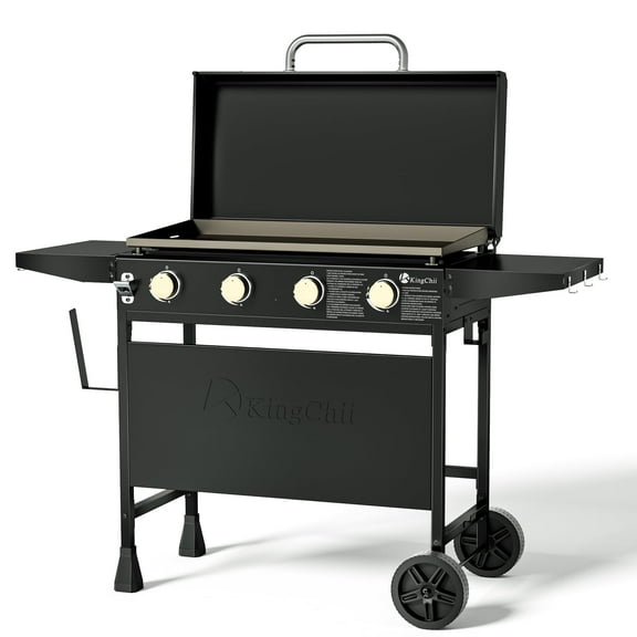 KingChii 4-Burner 30.6" Propane Griddle Outdoor Flat Top Gas Grill Griddle with Hard Cover for Camping, Tailgating, BBQ, Parties, Backyard & Patio