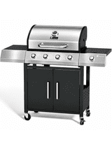 KingChii 4-Burner Propane Gas Grill with Side Burner and Side Table, Stainless Steel Outdoor BBQ Grill for Camping Patio Cooking