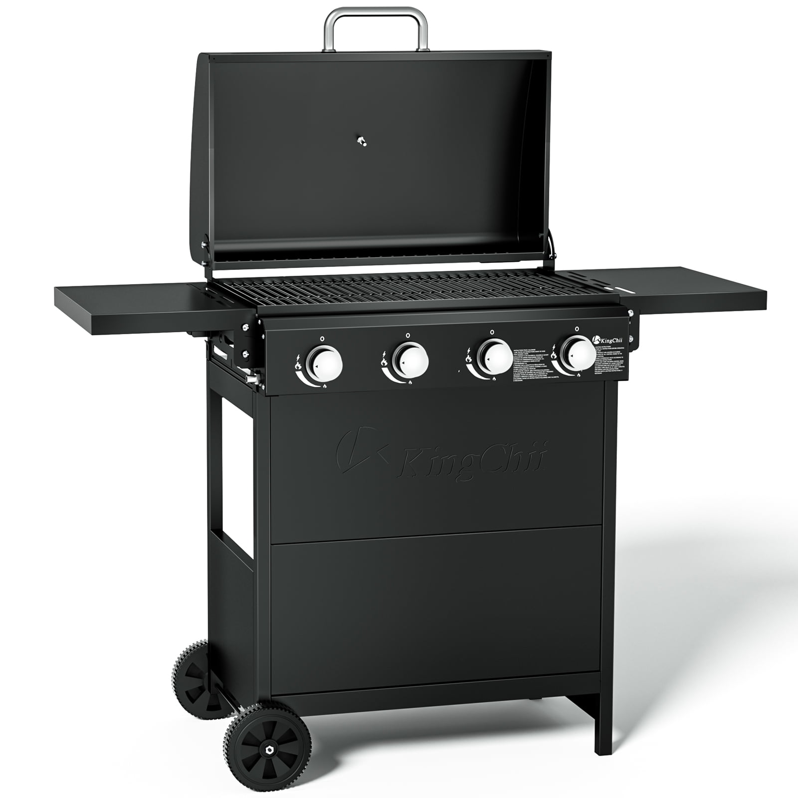 Kingchii 4-Burner Propane Grill, 38,000 BTUs Gas Grill with Foldable Side Tables, Built-in Thermometer for Outdoor Grilling, BBQs and Camping