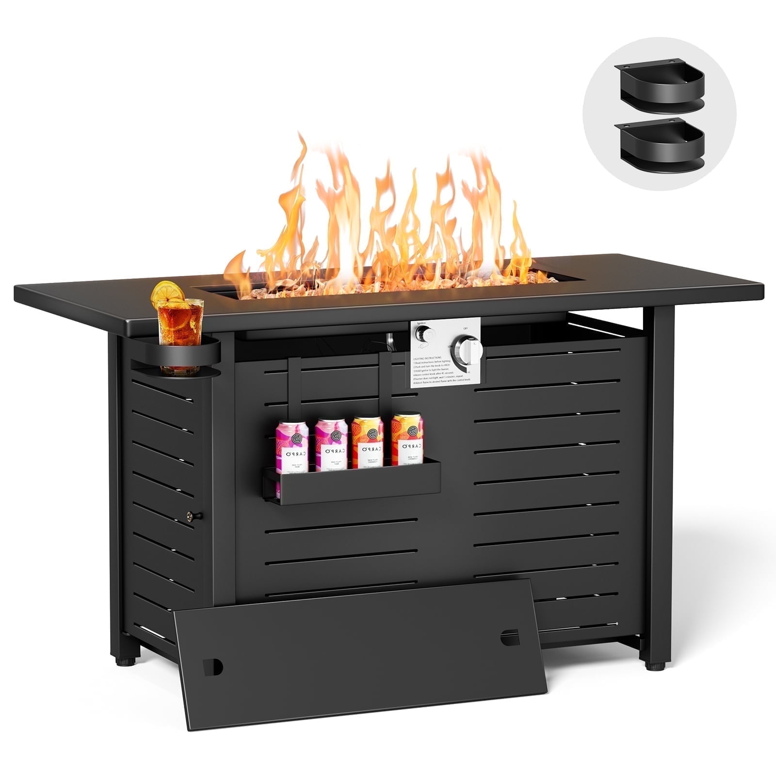 KingChii 45 inch Propane Fire Pit with Lid, Lava Stone, 60,000 BTU Steel Gas Fire Pit Table for Outdoor, Garden, Patio and Backyard, Black