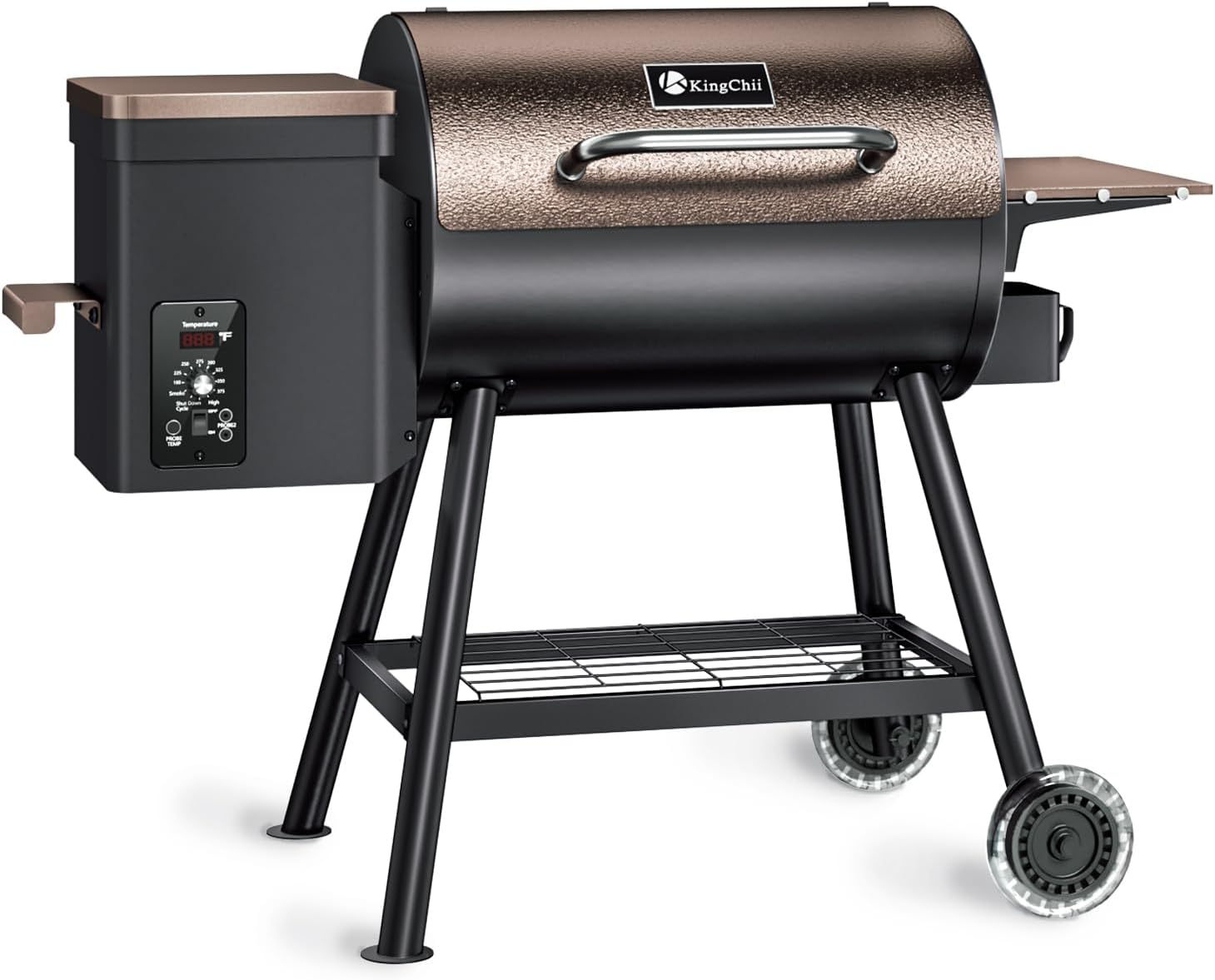 KingChii 456 SQ.IN Pellet Grill Smoker with Side Shelf, BBQ Grill with