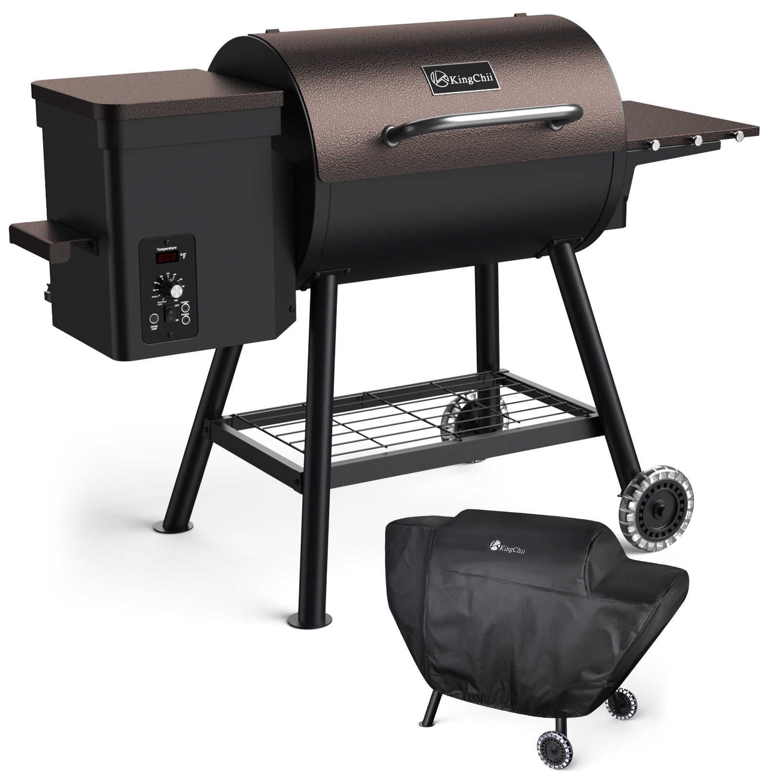 KingChii 456 SQ.IN Pellet Grill Smoker with Side Shelf, BBQ Grill with PID Temperature Control for Outdoor Cooking, BBQ Camping and Patio, Brown (Rain Cover Including) Sansujyuku sansujyuku.com