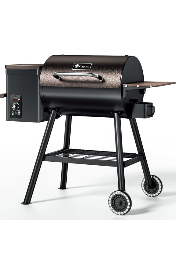 456 SQ.IN Pellet Grill Smoker with Side Shelf, 8 IN 1 BBQ Grill with PID Temperature Control for Outdoor Cooking, BBQ Camping and Patio, Brown