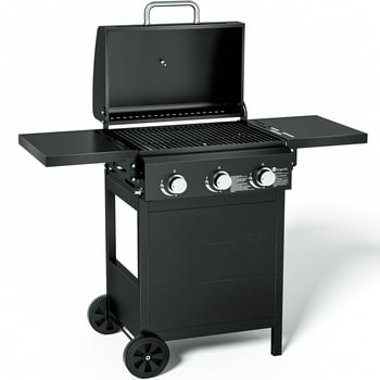 Kingchii 3-Burner Propane Grill, 28,500 BTU BTUs Gas Grill with Foldable Side Tables, Built-in Thermometer for Outdoor Grilling, BBQs and Camping