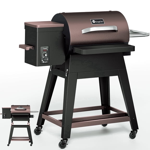 KingChii Wood Pellet Grill & Smoker with Detachable Body and Legs, 485 Sq. In. Cooking Area, Portable BBQ Grill for Outdoor Patio, Easy to Move & Compact Storage, Up to 425°F, Brown
