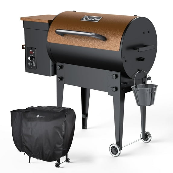 KingChii Wood Pellet Smoker & Grill 456 sq. in with Auto Temperature Control, Folding Legs for Outdoor Patio RV, Bronze