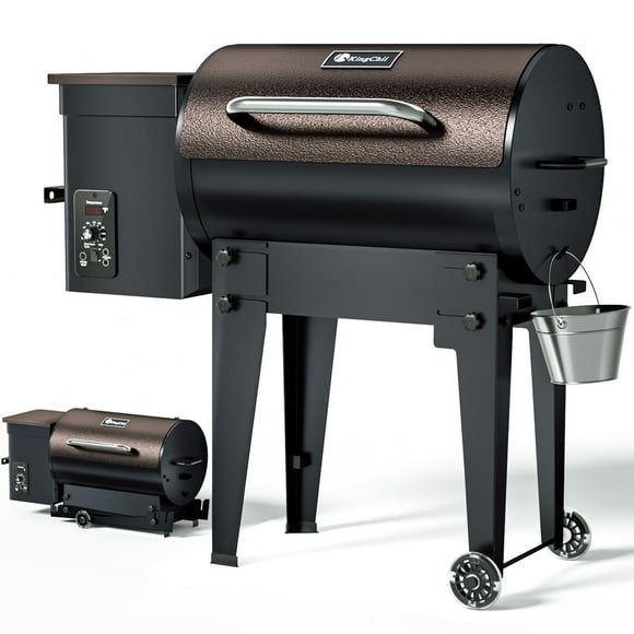KingChii 456 sq. in Wood Pellet Smoker & Grill BBQ with Auto Temperature Control, Folding Legs for Outdoor Patio RV, Bronze