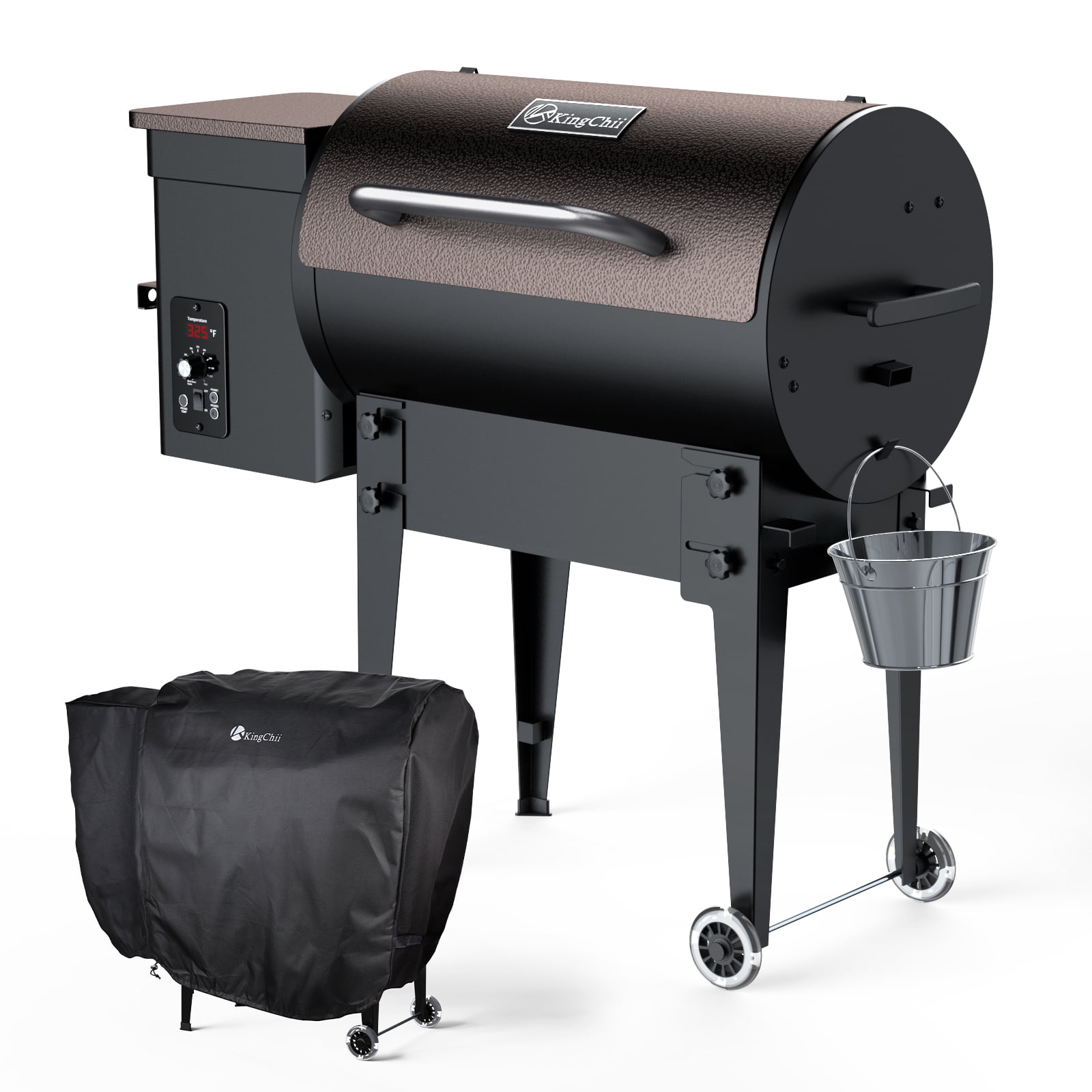 KingChii 456 sq. in Wood Pellet Smoker & Grill BBQ with Auto Temperature Controls, Folding Legs for Outdoor Patio RV (Rain Cover Included), Bronze