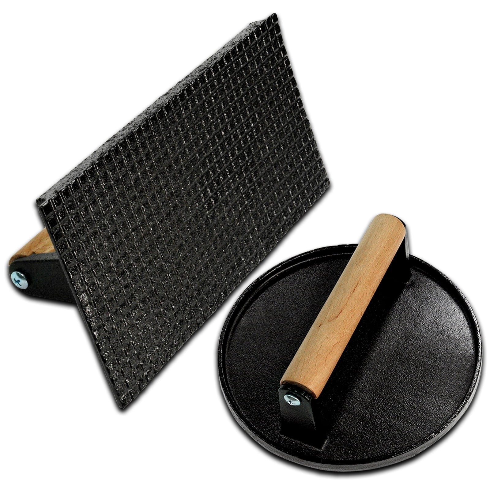 KingChii Burger Press 8.3X4.3 Rectangle & 7.1" Round Heavy-Duty Cast Iron Meat Steak with Wooden Handles for KingChii Propane Griddle Grills (Round & Rectangle)