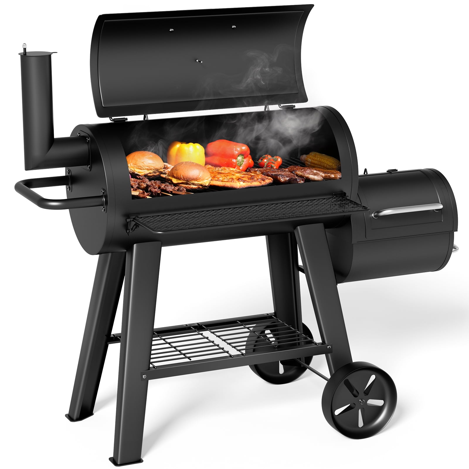 KingChii 729 SQ.IN. Charcoal Grills with Charcoal Wood Offset Smokers for Outdoor Patio BBQ Grilling, Black