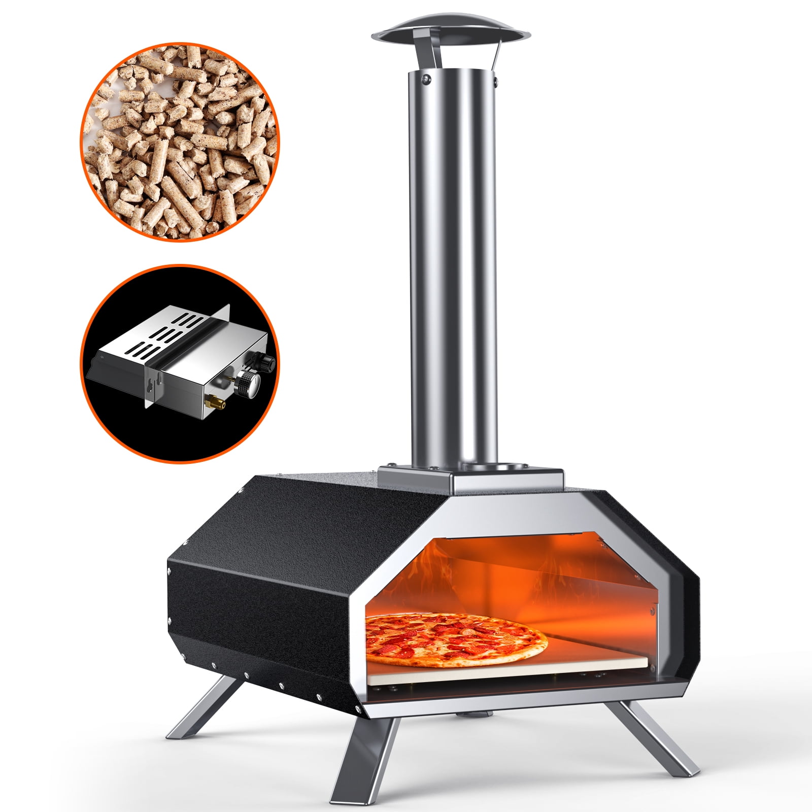 KingChii Portable Pizza Oven, 13 Wood Pellet Pizza Oven, Stainless Steel  Pizza Oven Wood Burning Pizza Oven with Foldable Legs for Outdoor Patio