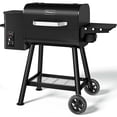 thumbnail image 1 of KingChii Pellet Grill Smoker with Side Shelf, 456 SQ.IN Grill with PID Temperature Control for Outdoor Cooking, BBQ Camping and Patio, Black, 1 of 13