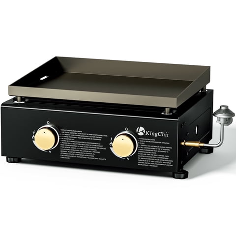 KingChii Portable 2-Burner 18.5" Propane Griddle Table Top Gas Grill Griddle in Black for Camping, Tailgating, BBQ, Backyard & Patio
