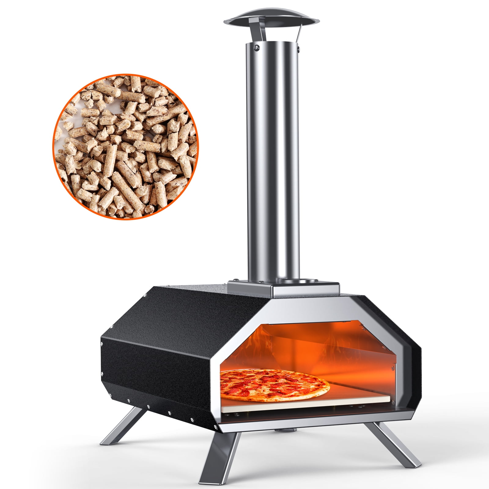 Mimiuo Portable Wood Pellet Pizza Oven with 13 Pizza Stone & Foldable  Pizza Peel - Wood-Fired Pizza Oven for Outdoor Cooking - Finished with  Black