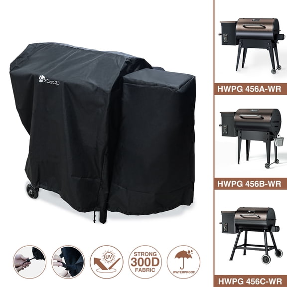 KingChii Waterproof Grill Cover for HWPG 456A, 456B & 456C Wood Pellet Grills, Heavy-Duty Weather-Resistant Smoker Cover, Black