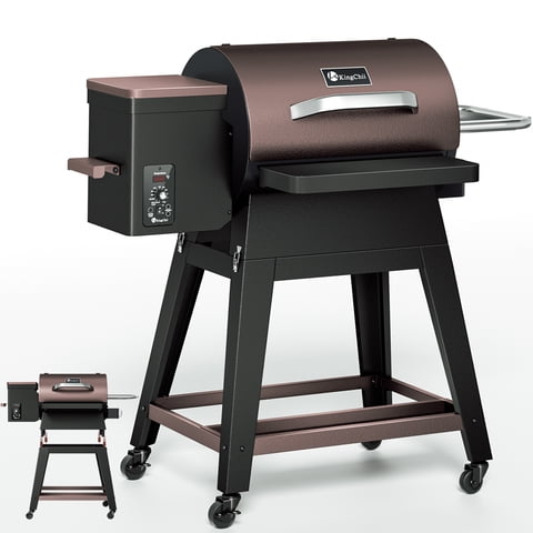 KingChii Wood Pellet Grill & Smoker with Detachable Body and Legs, 485 Sq. In. Cooking Area, Portable BBQ Grill for Outdoor Patio, Easy to Move & Compact Storage, Up to 425°F, Brown
