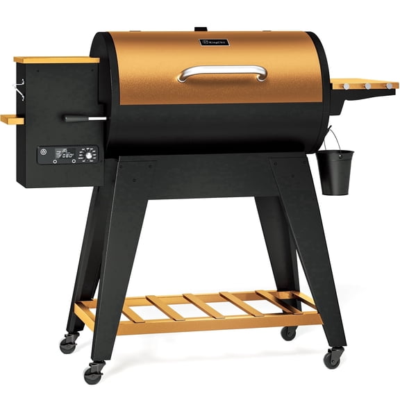 KingChii Wood Pellet Grill & Smoker with Direct Flame Grilling, PID 3.0 Control Panel, 766 sq. in. Cooking Capacity, 18.3LB Hopper, Up to 500°F, Bronze
