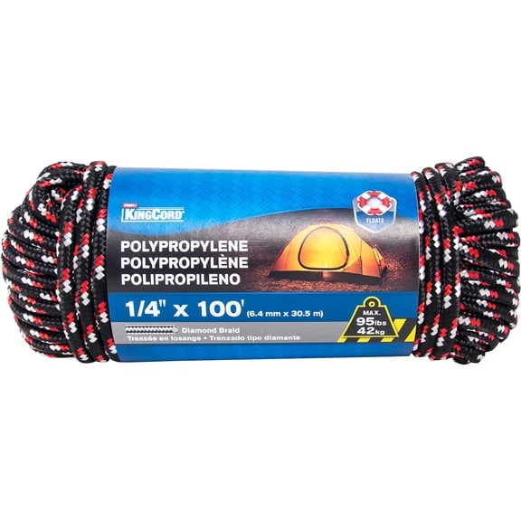 KingCord 1/4in. X 100ft. Polypropylene Diamond Braid Rope, Model# 300011BGP04