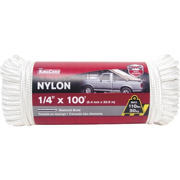 KingCord 1/4in. x 100ft. Nylon Diamond Braid Rope