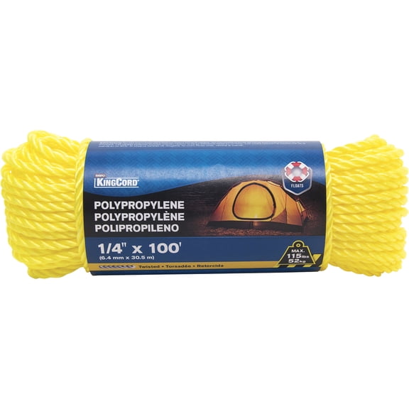 KingCord 1/4in. x 100ft. Polypropylene Cord, Model# 300051BGV1