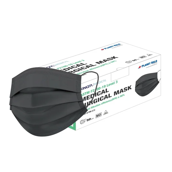 KingFa 3PLY Surgical Medical Grade ASTM Level 3 Earloop Face Masks, 2500 Count, Black