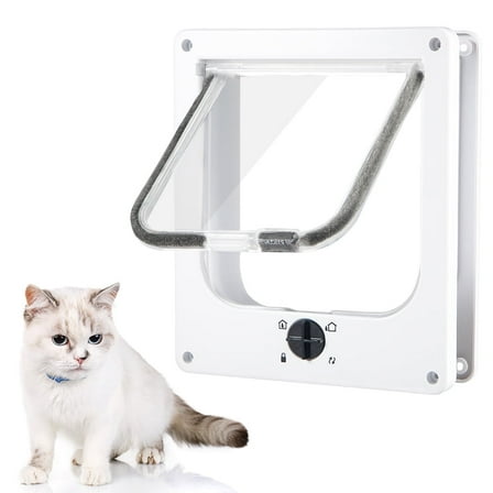 KingFurt 11.6''*10'' Large Cat Doors, Magnetic Pet Door with 4 - Way Rotary Lock for Cats, Kitties -White