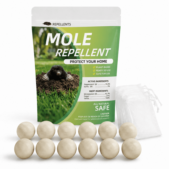 KingFurt 12 Pieces Natural Mole Repellent,Rodent Repellent Balls for Yards,Long-Lasting Solution for Safe Pest Management Outdoors
